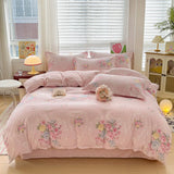 100% Cotton Bedding Set Soft Skin-friendly Four Piece Set Single Couple Flower Printed Comforter Duvet Cover Set for Adults Kids