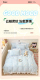 French Princess Lace Ruffles Bedding Set Washed Cotton Skin-friendly Duvet Cover Set with Sheet Soft Printed Flowers Quilt Cover