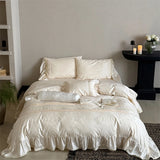 Vintage Embossed Jacquard Lace Ruffles Bedding Set 1000TC Egyptian Cotton Duvet Cover Flat/Fitted Bed Sheet Pillowcases 4Pcs