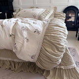 Flowers Prints Pleated Ruffles Princess Bedding Set 100% Cotton Double Layer Yarn Duvet Cover Quilted Bedspread Pillowcases 4Pcs