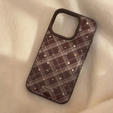 Korean Geometric Checkered Pattern Stars Leather Texture Phone Case for iPhone 17 16 15 14 13 12 11 Pro Max Shockproof Cover