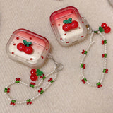 Cute Fresh 3D Cherry Soft TPU Earphone Case For Airpods 4 Pro 2 2nd Generation Air Pods 3 1 3rd Gen Cover With Pearl Bracelet