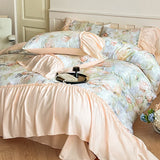 4pcs Light Luxury Style Class A Ice Silk Nude Sleep Silk Embroidery Bedding Duvet Cover Sheet Sheet Sheet Premium  Summer
