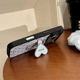 Cute Blue Grid Lovely Red Heart Magnetic Holder Case for iPhone 13 14 15 16 17 Pro Max Air Shockproof Bumper for Magsafe Cover
