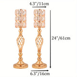 2/10 Piece Set Metal Diamond Crystal Vase, 24 Inch Gold Multi-Purpose Tall Flower Stand, Wedding Centerpiece Birthday Party Home