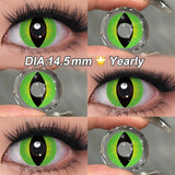 Yearly Use Cat Eye Halloween Contact Lenses For Eyes Cosplay Colored Eye Contacts Green/White Cosmetic Cosplay 14.5mm
