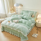 Korean Luxury Lace Ruffles Bedding Set Skin-Friendly Washed Cotton Princess Style Duvet Cover Bed Sheet Pillowcase Home Textiles