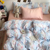 Bed Linen Bedding Set A-Class Washed Cotton Four-Piece Bed Sheets Set Comfort Sets Solid  Couple Bed Quilt Cover Home Textile