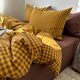 Vintage Gingham Bedding Sets Retro Aesthetic Duvet Cover Set  Washed Cotton Single Queen King Bed Sheet Set For Bedroom