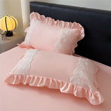 2pcs Lace Embroidery Pillowcase Lotus Leaf Pillow Cover Princess Girl Decoration Pillow Case White Pink Blue Bedding Pillow Sham