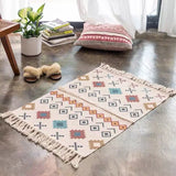 Cotton Linen Retro Rug Tapestry Home Decor Geometric Floor Mats for Bedroom Living Room Hand Woven Bohemian Tufted Tassel Carpet