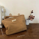 Handwoven Cotton Makeup Bag – Artistic Crochet Cosmetic Pouch with Zipper, Minimalist Clutch for Women