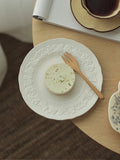 French Relief Dining Plate Household Breakfast Bread Disc Nordic Style White Ceramic Tableware Retro Versatile Dessert Plates