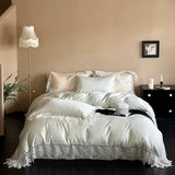 Romantic Lace Princess Wedding Bedding Set 1000TC Lyocell Cotton Soft Silky Duvet Cover Bed Sheet/Fitted Sheet Pillowcases 4Pcs