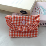Cute Portable Checkered Purse Checkered Pattern Pocket Design Coin Purse Clutch Style Lipstick Storage Bag for Girls