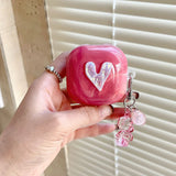 Rose Red Marble Pattern 3D Love Heart Cute Bear Pendant Earphone Accessories Case For Galaxy Buds Pro 2 Live Protection Cover