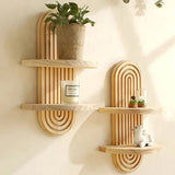 Bohemian Style Arched Wall Frame Wooden Floating Rack Plants Vases Candle Holders Shelf Living Room Wall Decor Home Decoration