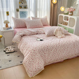 INS Girls Cherry Soft Bedding Set Washed Cotton Bed Sheet Queen King Size Duvet Set Flower Comforter Set Pillowcase Bed Linens