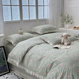 Korean 100% Cotton Floral Print Quilt Cover Thick Comfortable Duvet Cover with Lace Soft Single Home Textile for 200X230Cm Size