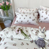 Princess Floral Bedding Set Lace Romantic Rose Flat Fitted Sheet With Orange Pillowcases Soft Polyester Full Size For Women Girl