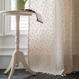 Floral Farmhouse Curtains Semi-Blackout Living Room Drapes Cotton Bohemian Window Curtain with Tassel