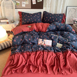 Korean Bedding Set Luxury Quilt Cover Pillowcase Flat Bed Sheet Skirt Fitted Sheet Girl Princess Ruffle Home Textile Christmas