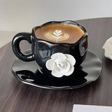 French Minimalist Style Relief Pattern Coffee Cup And Saucer Milk Coffee Mug Creative Styling Desktop Ornament Home Decoration