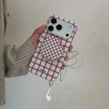 Luxury Pink Love Heart Bracket Lattice Pattern Case Magnetic Wireless Charging for iPhone 17 16 15 14 Pro Max Shockproof Cover