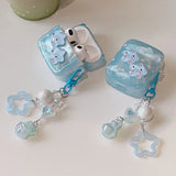 Cute Star Cloud Rainbow Soft Earphone Case For Airpods 2 3 Pro 2 4 Wavy Headset Protective Case AirPod Cover with Blue Pendant