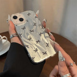 Luxury Laser Silver Bowknot Case For iPhone 15 14 13 16 12 Pro Max Shockproof IMD Cover Coque