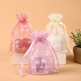 50Pcs/Lot Flower Organza Drawstring Pocket Candy Jewelry Pouches Packaging Gift Bags Birthday For Wedding Party Christmas Favors