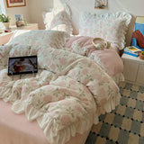Latest Carving Flower Silk Velvet Winter 4pcs Bedding Sets 3D Warm Quilt Cover Bedspread Pillowcases for Princess Girls Bedroom
