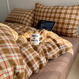 INS Girls Retro Bedding Sets New British Style Bed Sheet Set Women Plaid Queen Size Duvet Cover Sets With Pillowcases