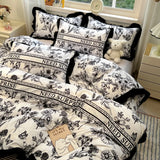 Hepburn Style Floral Print Bedding Sets Elegant Lace Super Soft Cozy Flat Sheet Set Home Dorm Textile Supplies for All Seasons