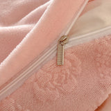 Carved Velvet Double Layer Lace Ruffles Bow Princess Bedding Set Winter Warm Duvet Cover Flat Bed Sheet Pillowcases 4Pcs