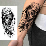 1 Sheet Compass Flower Temporary Tattoos For Women Men Adults Skull Lion Owl Tattoo Sleeve Sticker Black Fake