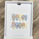 10pcs Cute Press on Nails Color French 3D Flower Fake Nails Black Polka Dot Pearl Bow Nail Tip Almond False Nails for Women Gift