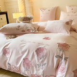 Pink Vintage Rose Flowers Embroidery 100% Cotton Bedding Set Single Queen King Duvet Cover Bed Sheet/Fitted Sheet Pillowcases