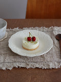 White Relief Dining Plate French Household Ceramic Round Plates Solid Color Dessert Flower Dish Simple Versatile Tableware