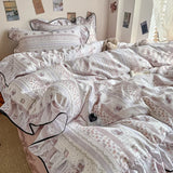 Korean Style Floral Ruffles Knitted Double Yarn Bedding Set Double King Queen Size Duvet Cover Flat/Fitted Bed Sheet Pillowcases