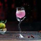 French Romantic Transparent Rose Glass with Transparent Leaf Cocktail Glass Valentine's Wedding Table Decoration Gift Wine Cup