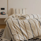 Cotton and Linen Bedding Sets Stripe Yarndyed Duvet Cover Set Sheet Pillowcase Underwear Bed Linens