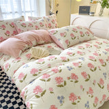 Fresh Botanical Floral Bedding Set for Kids and Adults Leaves Flower Duvet Cover Set Pillowcases Soft Washed Cotton Home Textile