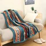 Sherpa Throw Blanket Soft Plush Reversible Bohemian Flannel Blankets Boho Stripe Bed Blanket for Sofa & Couch Home Decors