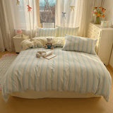 Striped Bedding Set INS Nordic Girls Soft 100% Cotton Bed Sheet Queen King Size Duvet Set Comforter Set Pillowcase Bed Linens