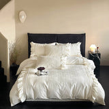 4Pcs Vintage Rose Jacquard Egyptian Cotton Ruffles Bedding Set Queen King Size Duvet Cover Bed Sheet/Fitted Sheet Pillowcases