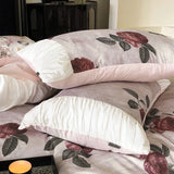 100% Long-Staple Cotton Bedding Set Gorgeous Floral Romantic Rose Flat Bed Sheet Set Pillowcases Queen King Size Bed Linen Set