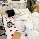 Korean Ins-style Bedding Set White Red Polka Dot Soft Comfortable Duvet Cover Set Sheet Set for Home Bedroom Deocr Birthday Gift