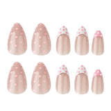 Pink Polka Dot Press on Nails Short Almond Fake Nails French Tip False Nails with Polka Dots Design Reusable Glue on Nails
