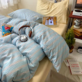 Ins Coastal Bedding Set Simple Style Striped Duvet Cover Set Soft Flat Sheet Single Twin Size Double Bed Sheet Set For Bedroom